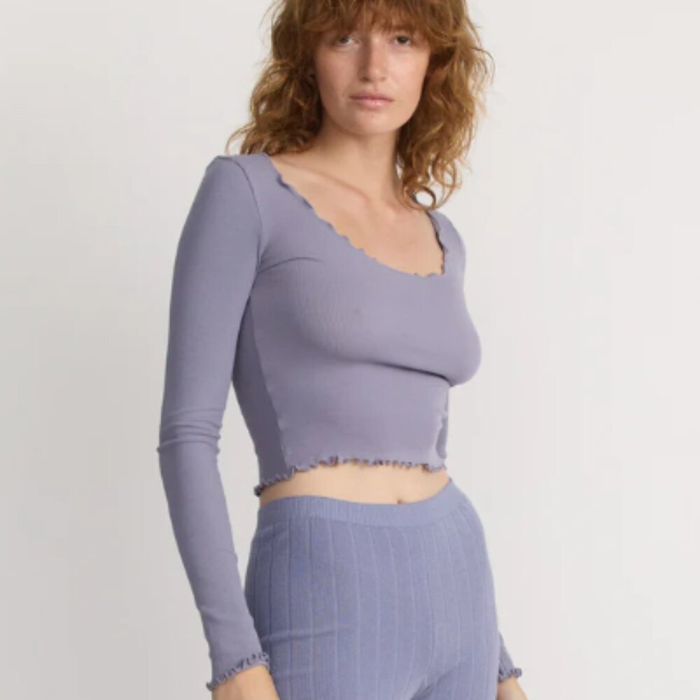 Organic Basics Rib V-Neck Long Sleeve Tee